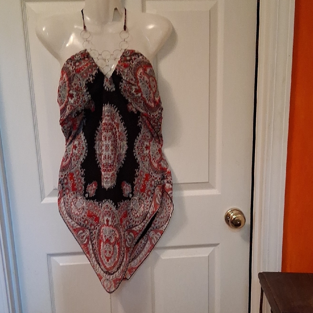 Studio 1940 Black and Red Asymmetrical Halter Tank Top